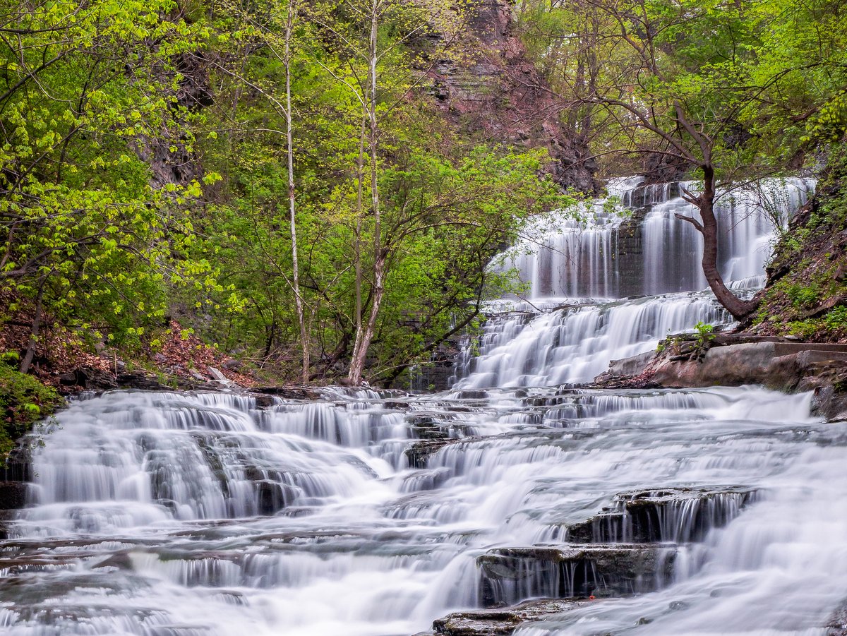 A large flowing waterfall