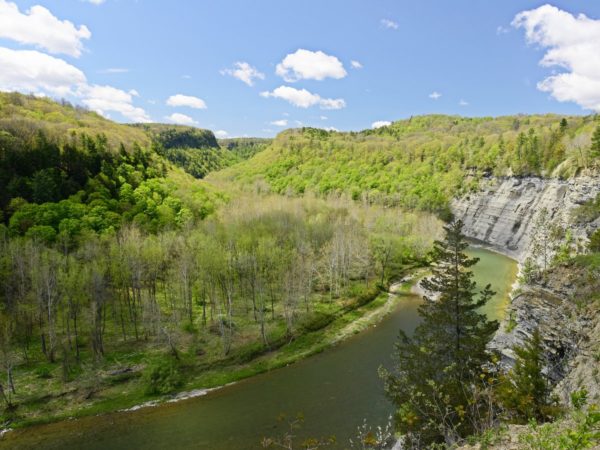 A view of the gorge and river with green hills