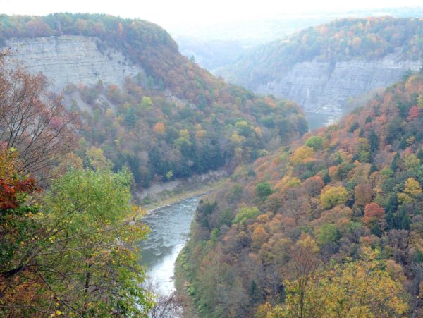 A view of the gorge and river with autumn colors