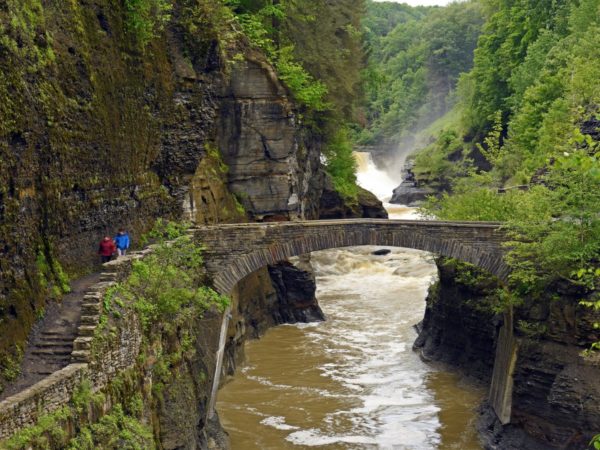 A stone bridge over water