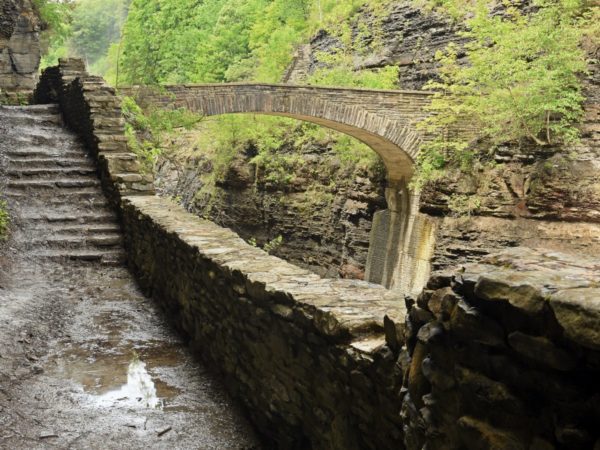 A stone staircase and bridge
