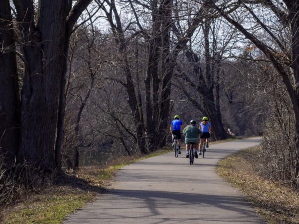 People biking on a path